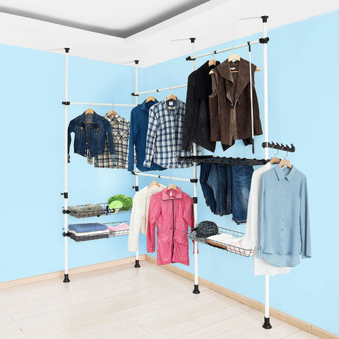SoBuy FRG38 Kledingrek Klerenrailsysteem Opbergsysteem Wit