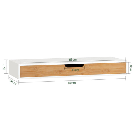 SoBuy FRG93-WN Zwevende plank wit Hangende lade Wandplank bamboe Boekenplanken