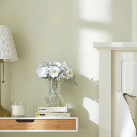 SoBuy FRG93-WN Zwevende plank wit Hangende lade Wandplank bamboe Boekenplanken