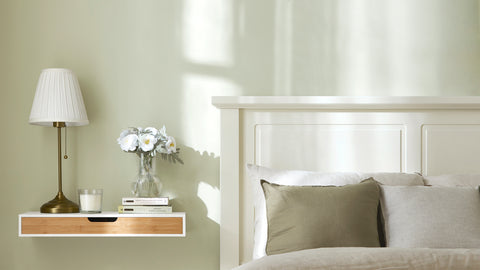 SoBuy FRG93-WN Zwevende plank wit Hangende lade Wandplank bamboe Boekenplanken