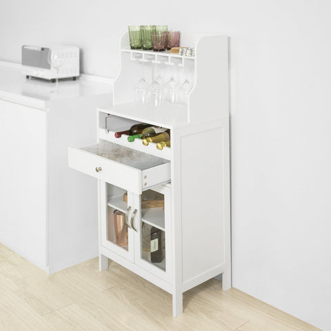 SoBuy FSB24-W Wijnkast Dressoir Buffetkast met Wijnrek en Wijnglazen Houder Keukenkast