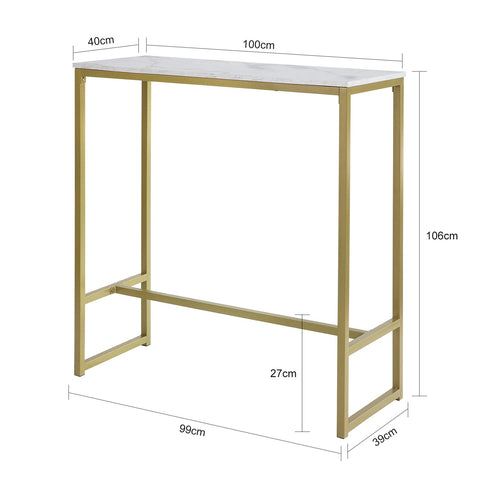 SoBuy FSB34-G Bartafel met Marmeren Effect Hoge Bartafel Hoge Bar Eettafel Keuken 100x40x106 cm - Goud