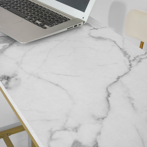 SoBuy FSB34-G Bartafel met Marmeren Effect Hoge Bartafel Hoge Bar Eettafel Keuken 100x40x106 cm - Goud