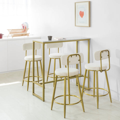 SoBuy FSB34-G Bartafel met Marmeren Effect Hoge Bartafel Hoge Bar Eettafel Keuken 100x40x106 cm - Goud
