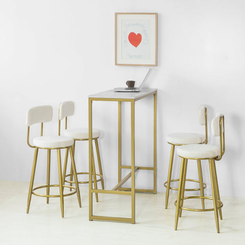 SoBuy FSB34-G Bartafel met Marmeren Effect Hoge Bartafel Hoge Bar Eettafel Keuken 100x40x106 cm - Goud