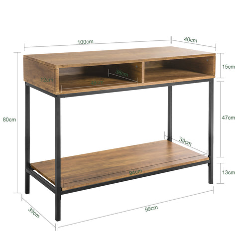 SoBuy FSB41-F Console Tafel - Entreetafel - Bijzettafel ââââ‚?Wandtafel - Haltafel met 2 Opbergvakken - Stalen Frame - Industriële -Hout/Metaal