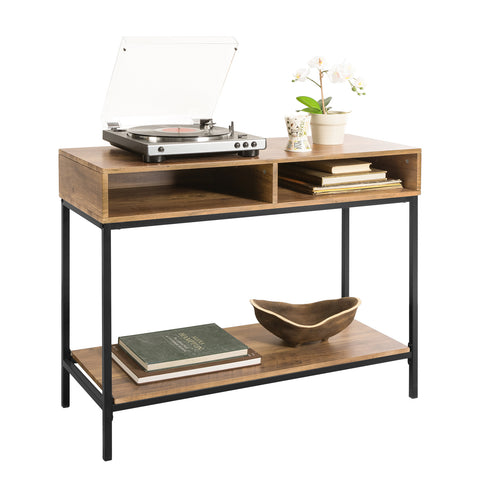 SoBuy FSB41-F Console Tafel - Entreetafel - Bijzettafel ââââ‚?Wandtafel - Haltafel met 2 Opbergvakken - Stalen Frame - Industriële -Hout/Metaal