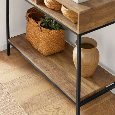 SoBuy FSB41-F Console Tafel - Entreetafel - Bijzettafel ââââ‚?Wandtafel - Haltafel met 2 Opbergvakken - Stalen Frame - Industriële -Hout/Metaal