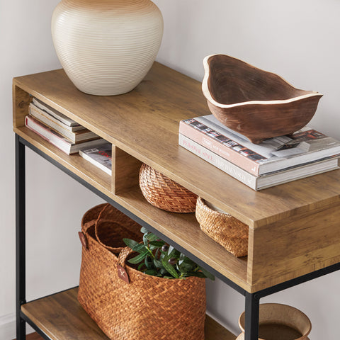 SoBuy FSB41-F Console Tafel - Entreetafel - Bijzettafel ââââ‚?Wandtafel - Haltafel met 2 Opbergvakken - Stalen Frame - Industriële -Hout/Metaal