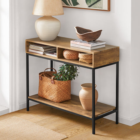 SoBuy FSB41-F Console Tafel - Entreetafel - Bijzettafel ââââ‚?Wandtafel - Haltafel met 2 Opbergvakken - Stalen Frame - Industriële -Hout/Metaal