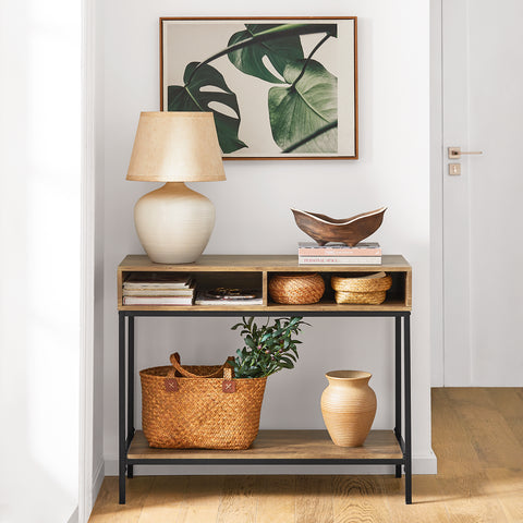 SoBuy FSB41-F Console Tafel - Entreetafel - Bijzettafel ââââ‚?Wandtafel - Haltafel met 2 Opbergvakken - Stalen Frame - Industriële -Hout/Metaal