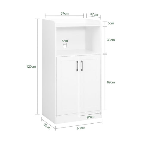 SoBuy FSB47-W Keukenkast, magnetronkast, Dressoir Magnetron, Opslagkast, Buffetkast met 2 Deuren, 1 Open Compartiment met Kabelwartel