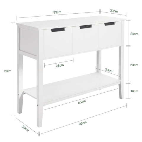 SoBuy FSB51-W Console Tafel, Haltafel, Bijzettafel, Sidetable met 3 Laden en 1 Plank