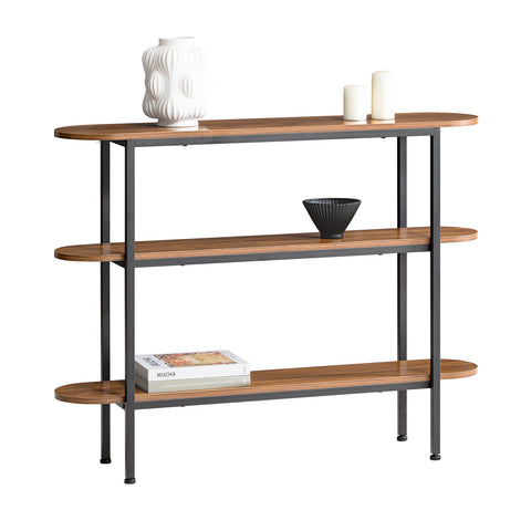 SoBuy FSB67-WS Console Tafel - Entreetafel - Bijzettafel - Wandtafel - Haltafel met 2 Opbergvakken - Stalen Frame