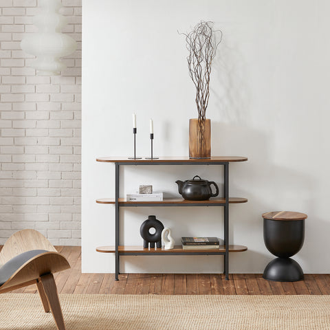 SoBuy FSB67-WS Console Tafel - Entreetafel - Bijzettafel - Wandtafel - Haltafel met 2 Opbergvakken - Stalen Frame