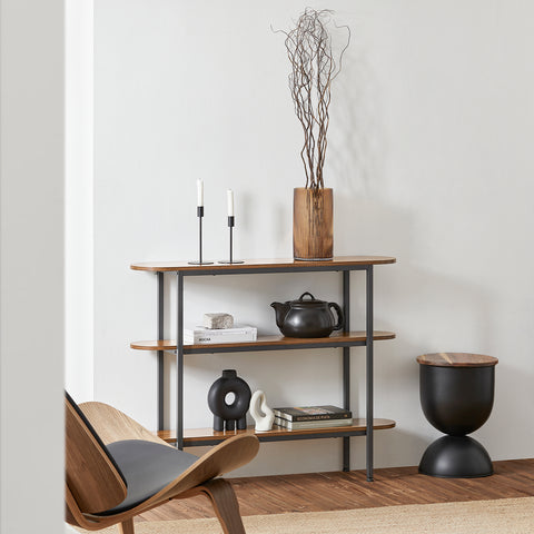 SoBuy FSB67-WS Console Tafel - Entreetafel - Bijzettafel - Wandtafel - Haltafel met 2 Opbergvakken - Stalen Frame