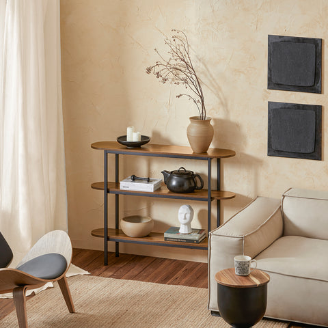 SoBuy FSB67-WS Console Tafel - Entreetafel - Bijzettafel - Wandtafel - Haltafel met 2 Opbergvakken - Stalen Frame