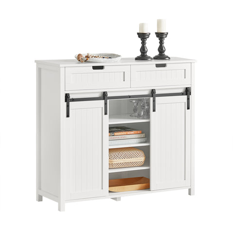 SoBuy FSB74-W Schoenenkast Schoenencommode Inkomkast Keukenkast Dressoir Schoenenrek met 2 Lades, 2 Schuifdeuren en 7 Planken, Opbergkast