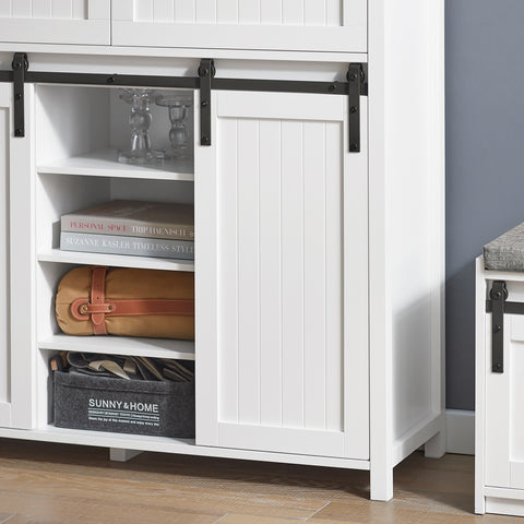 SoBuy FSB74-W Schoenenkast Schoenencommode Inkomkast Keukenkast Dressoir Schoenenrek met 2 Lades, 2 Schuifdeuren en 7 Planken, Opbergkast