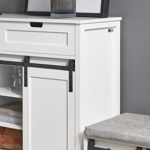 SoBuy FSB74-W Schoenenkast Schoenencommode Inkomkast Keukenkast Dressoir Schoenenrek met 2 Lades, 2 Schuifdeuren en 7 Planken, Opbergkast