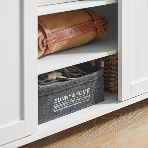 SoBuy FSB74-W Schoenenkast Schoenencommode Inkomkast Keukenkast Dressoir Schoenenrek met 2 Lades, 2 Schuifdeuren en 7 Planken, Opbergkast