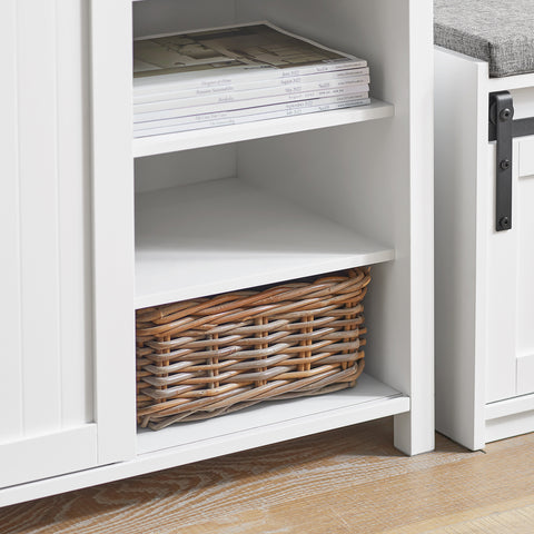 SoBuy FSB74-W Schoenenkast Schoenencommode Inkomkast Keukenkast Dressoir Schoenenrek met 2 Lades, 2 Schuifdeuren en 7 Planken, Opbergkast