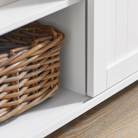 SoBuy FSB74-W Schoenenkast Schoenencommode Inkomkast Keukenkast Dressoir Schoenenrek met 2 Lades, 2 Schuifdeuren en 7 Planken, Opbergkast