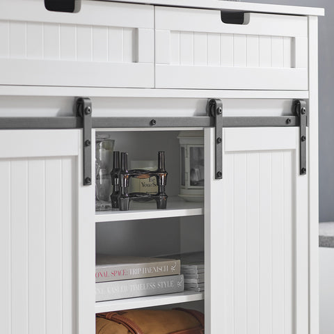 SoBuy FSB74-W Schoenenkast Schoenencommode Inkomkast Keukenkast Dressoir Schoenenrek met 2 Lades, 2 Schuifdeuren en 7 Planken, Opbergkast
