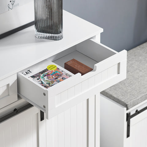 SoBuy FSB74-W Schoenenkast Schoenencommode Inkomkast Keukenkast Dressoir Schoenenrek met 2 Lades, 2 Schuifdeuren en 7 Planken, Opbergkast