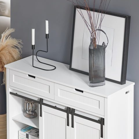 SoBuy FSB74-W Schoenenkast Schoenencommode Inkomkast Keukenkast Dressoir Schoenenrek met 2 Lades, 2 Schuifdeuren en 7 Planken, Opbergkast