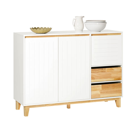 SoBuy FSB75-WN Dressoir, Buffetkast, Keukenkast, Ladekast, Consolekast, Hoekkast, Multifunctionele Kast met 3 Deuren en 2 Lades