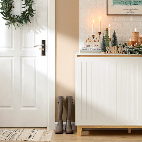 SoBuy FSB75-WN Dressoir, Buffetkast, Keukenkast, Ladekast, Consolekast, Hoekkast, Multifunctionele Kast met 3 Deuren en 2 Lades