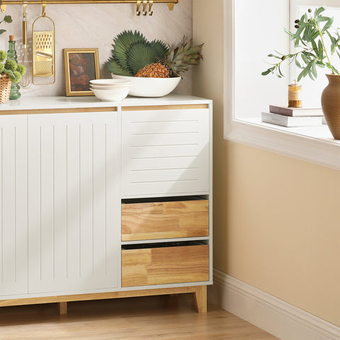 SoBuy FSB75-WN Dressoir, Buffetkast, Keukenkast, Ladekast, Consolekast, Hoekkast, Multifunctionele Kast met 3 Deuren en 2 Lades