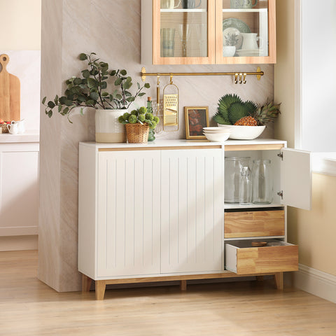 SoBuy FSB75-WN Dressoir, Buffetkast, Keukenkast, Ladekast, Consolekast, Hoekkast, Multifunctionele Kast met 3 Deuren en 2 Lades