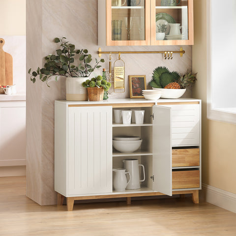 SoBuy FSB75-WN Dressoir, Buffetkast, Keukenkast, Ladekast, Consolekast, Hoekkast, Multifunctionele Kast met 3 Deuren en 2 Lades