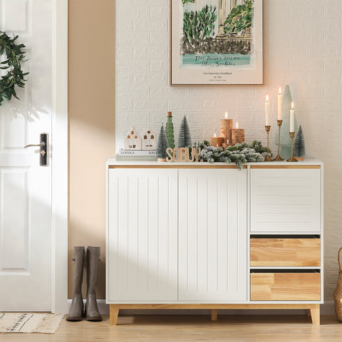 SoBuy FSB75-WN Dressoir, Buffetkast, Keukenkast, Ladekast, Consolekast, Hoekkast, Multifunctionele Kast met 3 Deuren en 2 Lades