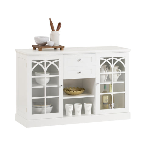 SoBuy FSB79-W Dressoir Ladekast Keukenkast met 2 Glazen Deuren, 2 Lades en 2 Planken, Opbergkast