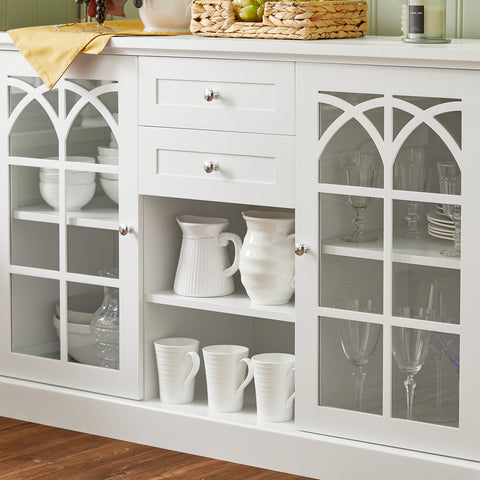 SoBuy FSB79-W Dressoir Ladekast Keukenkast met 2 Glazen Deuren, 2 Lades en 2 Planken, Opbergkast