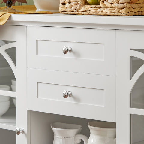 SoBuy FSB79-W Dressoir Ladekast Keukenkast met 2 Glazen Deuren, 2 Lades en 2 Planken, Opbergkast