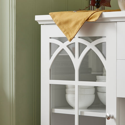 SoBuy FSB79-W Dressoir Ladekast Keukenkast met 2 Glazen Deuren, 2 Lades en 2 Planken, Opbergkast