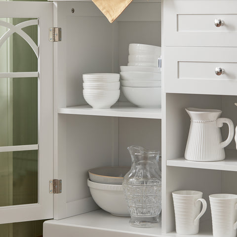 SoBuy FSB79-W Dressoir Ladekast Keukenkast met 2 Glazen Deuren, 2 Lades en 2 Planken, Opbergkast