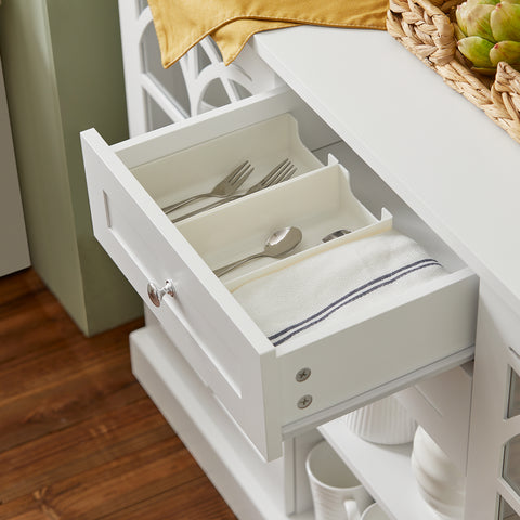 SoBuy FSB79-W Dressoir Ladekast Keukenkast met 2 Glazen Deuren, 2 Lades en 2 Planken, Opbergkast