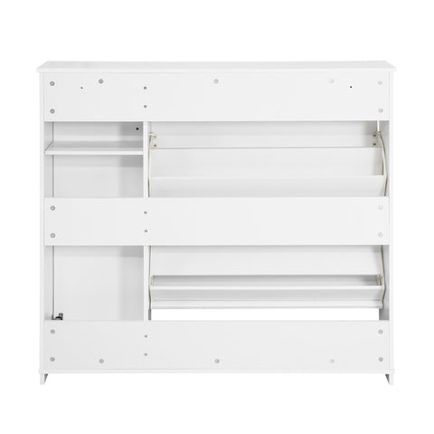 SoBuy FSR104-W Schoenenkast hout, Schoenenrek, Schoenen Opbergkast, Schoenencommode, met 2 Kleppen, 2 Lades, 1 Deur en 1 Open Compartiment