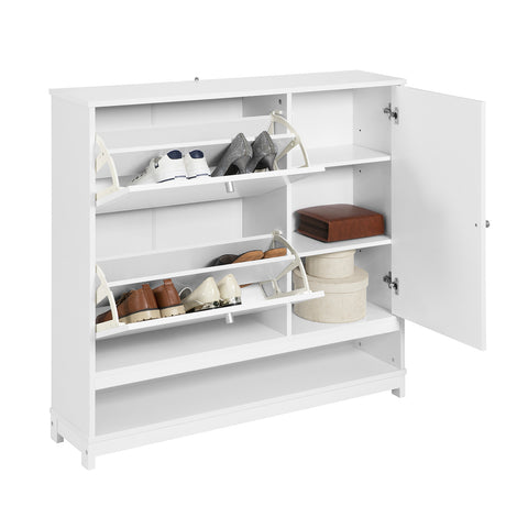 SoBuy FSR114-W Schoenenkast, Schoenenrek, Opbergkast, met 2 Kleppen, 1 Deur en 1 Open Compartiment, perfect voor smalle gangen, woonkamer, slaapkamer