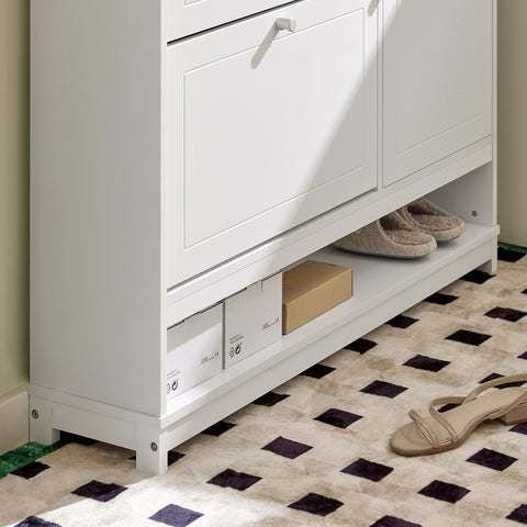 SoBuy FSR114-W Schoenenkast, Schoenenrek, Opbergkast, met 2 Kleppen, 1 Deur en 1 Open Compartiment, perfect voor smalle gangen, woonkamer, slaapkamer