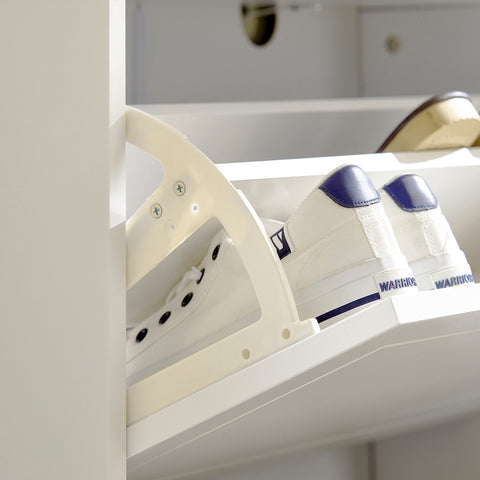 SoBuy FSR114-W Schoenenkast, Schoenenrek, Opbergkast, met 2 Kleppen, 1 Deur en 1 Open Compartiment, perfect voor smalle gangen, woonkamer, slaapkamer