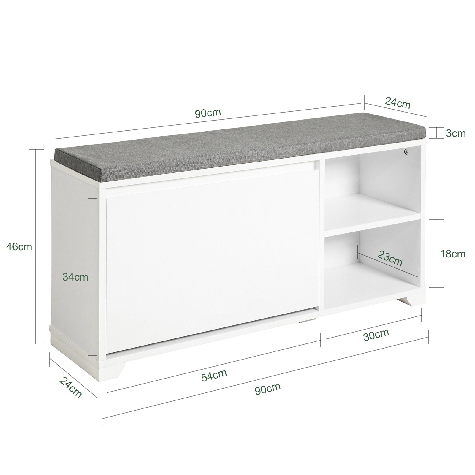 SoBuy Schoenbank met zitvlak schoenenkast schoenenrek met zitbank plankbank schoenenkist zitcommode smal wit BHT ca. 110x42x35cm FSR176-W