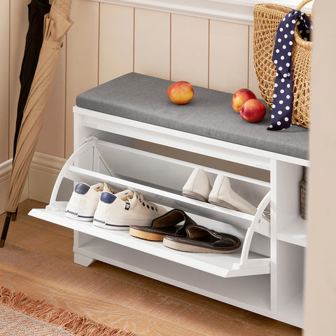 SoBuy FSR119-W Shoe Rekken Schoenbank met zitkussen Borstbank Zitbank met opbergruimte Garderobebank halenbank Schoenkist Zitcommode