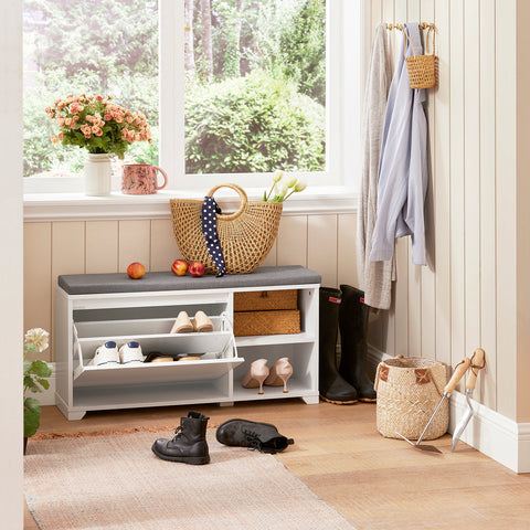 SoBuy FSR119-W Shoe Rekken Schoenbank met zitkussen Borstbank Zitbank met opbergruimte Garderobebank halenbank Schoenkist Zitcommode