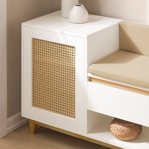 SoBuy FSR128-W Schoenenbank met Opbergruimte, Schoenenkast met Deuren, Planken, Kussen en Lade, Schoenencommode